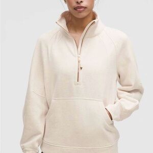 Lululemon Scuba Oversized Funnel Neck Half Zip, M/L Heathered Bone Gold, NWT